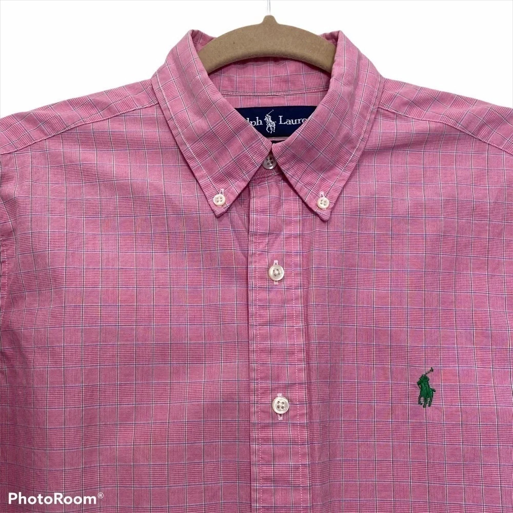 Ralph Lauren Button Down Dress Shirt Classic Fit Pink with green pony - Picture 5 of 14